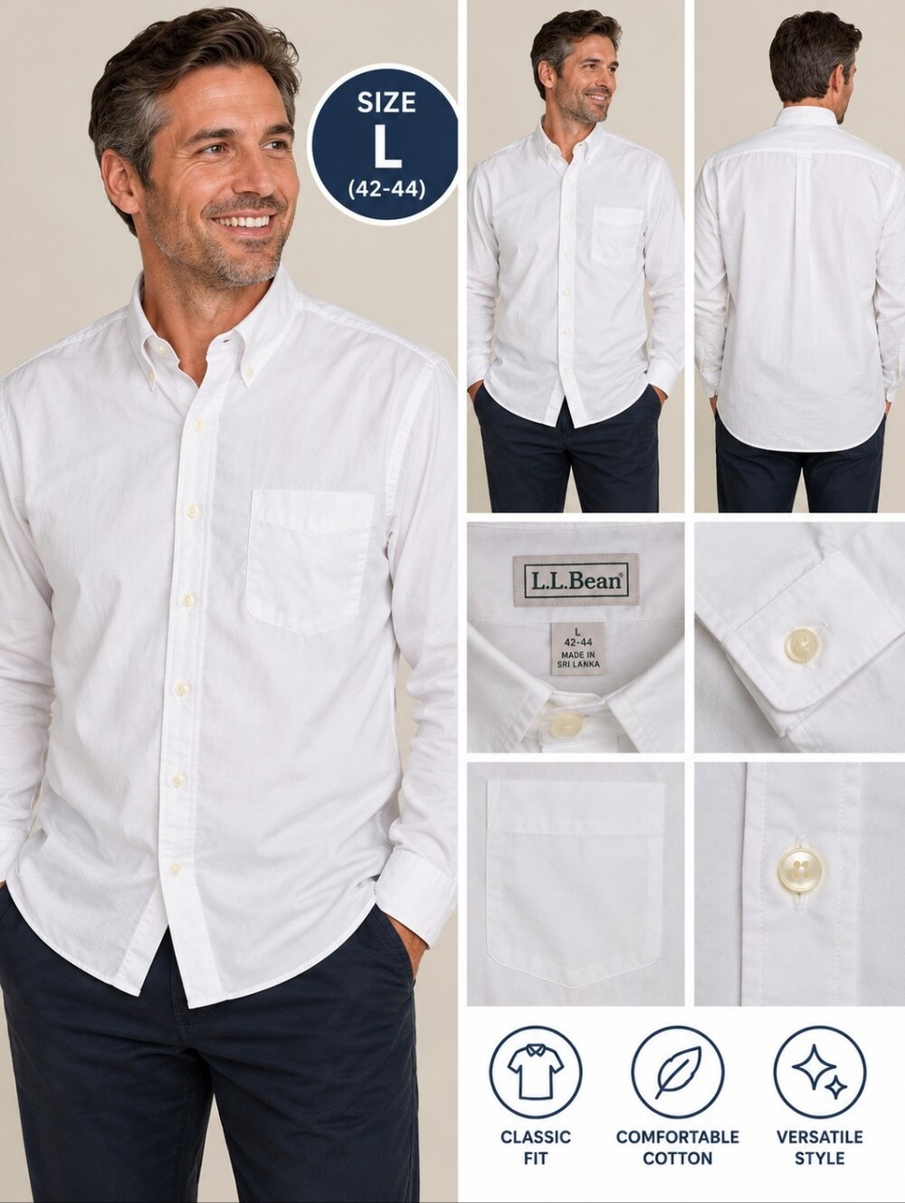 L.L. bean mens size large white button dress shirt #39